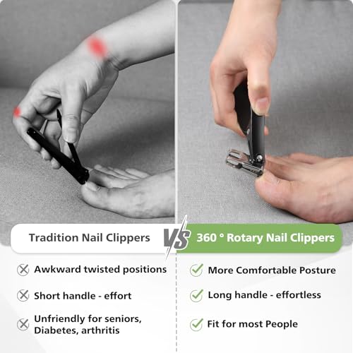 BALUCA 360° Rotating Jaw Toenail Clippers for Thick Nails for Seniors - Comfortable Grip Handle Fingernail Clippers, Upgraded Design Nail Cutters Trimmer for Men and Women