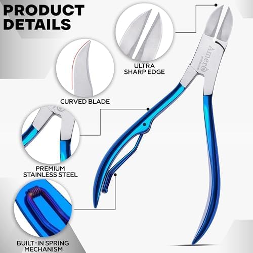 Podiatrist Toenail Clippers for Thick & Ingrown Nails – Heavy-Duty with Curved 25° Blade, Non-Slip Long Handle, – Professional Pedicure Tool for Men, Women & Seniors (Navy Blue) Navy Blue