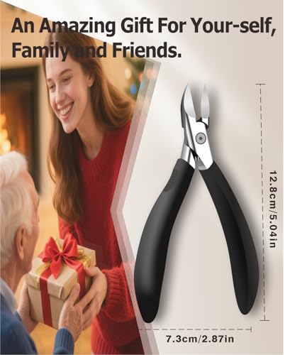 Heavy Duty Podiatrist Toenail Clippers for Thick and Ingrown Nails, Super Sharp and Effort-Saving Toe Nail Clippers, Safe Stainless Steel Ingrown Toenail Tool with Curved Blade for Seniors, Adults Black