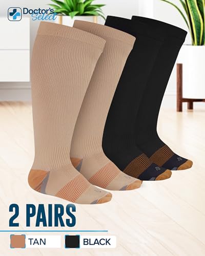 Doctor's Select® Plus Size Compression Socks for Women Wide Calf - 2 Pairs 3X-Large Black / Tan
