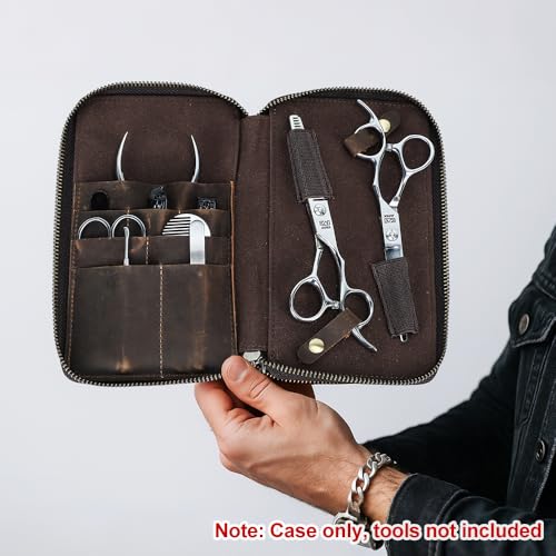 CONTACTS Full Grain Leather Manicure Set Case for Men Hairdressing and Nail Clipper Tool Organizer Travel Grooming Kit Pouch Empty Pouch by Handmade (Case Only) Zipper L