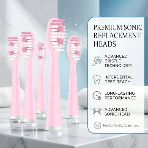 Sonic Electric Toothbrush for Adults - Rechargeable Power Toothbrush with 5 Soft Bristle Heads, Travel Case, 3 Cleaning Modes & Smart Timer, IPX7 Waterproof Pink