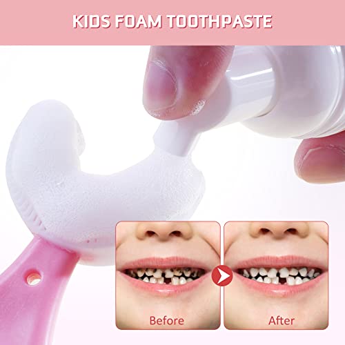 Foam Toothpaste Kids, Kids Mouthwash with Fruit Flavor - Toddler Toothpaste Age for Children, 360ºCare Natural Anti-Cavity Formulas with Fluoride for U-Shape Toothbrushes 4 Flavors Toothpaste