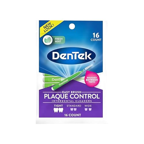 DenTek Easy Brush Interdental Cleaners, Tight Between Teeth Brushes, Plaque Control, Dental Picks for Oral Care, Fresh Mint, 16 Count (Pack of 8) 16 Count (Pack of 8)