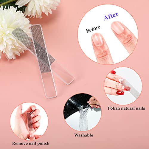 Zhehao 6 Pcs Glass Nail File and Nail Shiner Set Manicure, Rose Red
