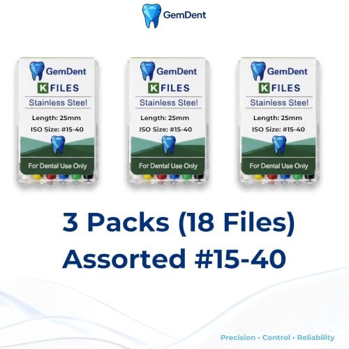 Dental Endo K Files 3 Packs of 6-18 Total Stainless Steel K-Files Assorted #15-40 (25MM #15-40 Assorted) 25MM #15-40 Assorted