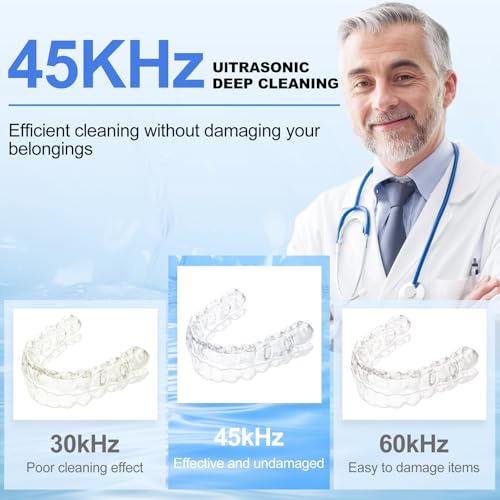 Dental Ultrasonic Retainer Cleaner Machine,45khz Ultrasonic Denture Cleaning Pod,Suitable for Braces,Night Guard,Jewelry