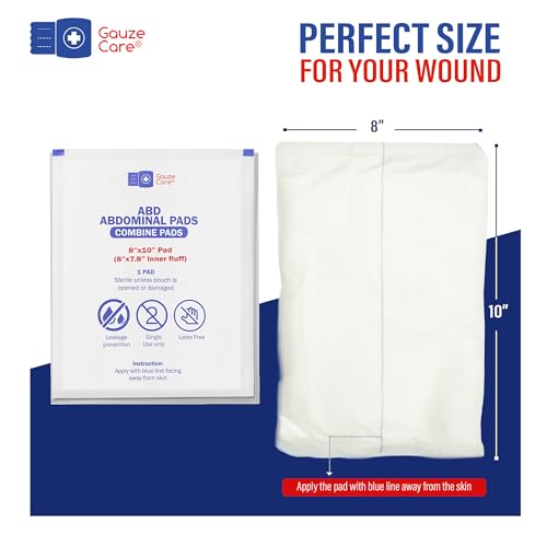 GauzeCare Sterile Abdominal- ABD Combine Pads| 24-Pack, 8x10 Inches| Extra Absorbent & Thick, Individually Wrapped Wound Dressing, First Aid Pads| Surgical-Grade, Nonstick- for Heavy Leakage, Post Op 8"x10" (24 Pads)