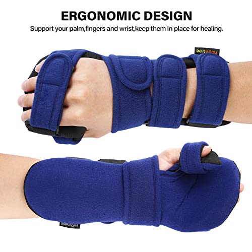 Stroke Resting Hand Splint Right&Left Resting Hand Splint with Finger Separator Functional Night Immobilizer Wrist Finger Brace for Carpel Tunnel Pain,Sprain Fracture,Tendonitis (Right,Blue) Right,Blue