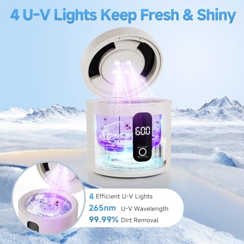 Ultrasonic Retainer Cleaner Machine, 45kHz ultrasonic Cleaner for Denture/Jewelry/Toothbrush with 4 Cleaning Modes, Digital Timer, 200ML Mouth Guard Cleaner for Aligner Beige
