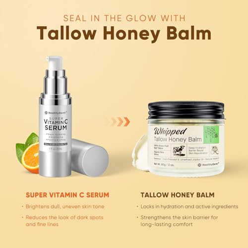 Beef Tallow Honey Balm for Skin: 100% Grass Fed Whipped Organic Moisturizer with Organic Raw Honey, Jojoba Oil, Vitamin E – Natural Face and Body Care for Mature, Dry or Sensitive Skin, 4oz 4 Ounce (Pack of 1)