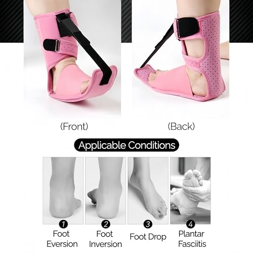 Plantar Fasciitis Night Splint, Adjustable Single Pull Strap Dorsiflexion Brace for Plantar Fasciitis Relief, Foot Drop, Achilles Tendonitis & Heel Pain (Pink)
