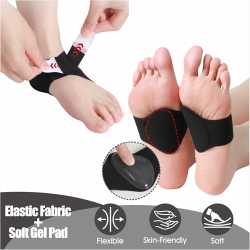 4 Pairs Ach Support Sleeves with Soft Gel Pads, Foot Compression Bands for Flat Feet, Fallen & High Arches, Arch Support Wrap for Walking, Running, Standing & Daily Wear (Black) Black