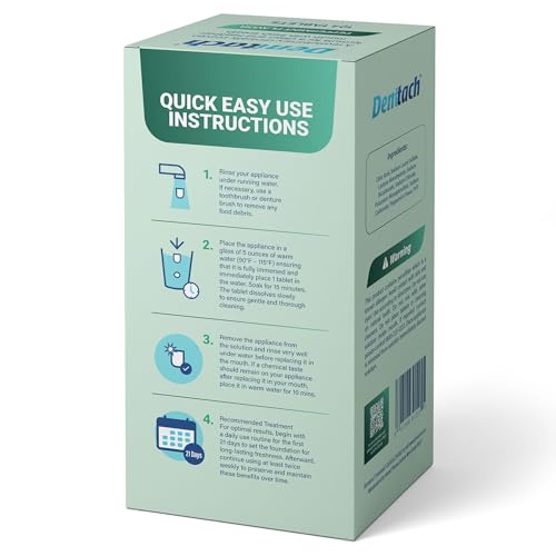 Denttach Clean Retainer Cleaner Tablets, Denture Cleaning Tablets, Maximum Strength Denture Cleaner for Ultra Fresh Dentures, Night Guard Cleanser, Eliminates Stains, Peppermint 104 Count Pack of 2