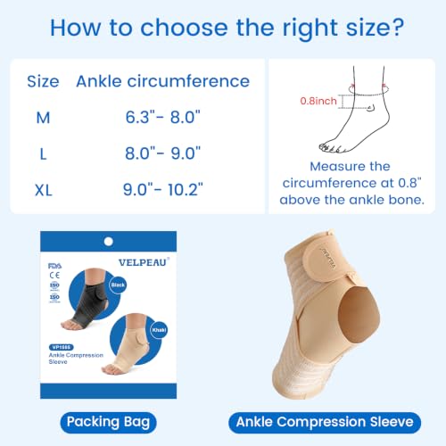 Velpeau Ankle Brace Support for Women Men Ankle Wrap for Pain Relief, M Khaki Medium