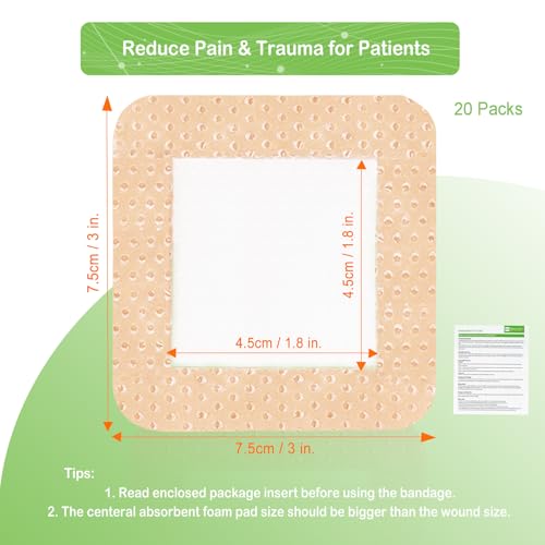 NeuHeils Silicone Foam Dressing for Bed Sores 3x3 Inch, 20 Pack with Border 3''x3'' (Pack of 20)