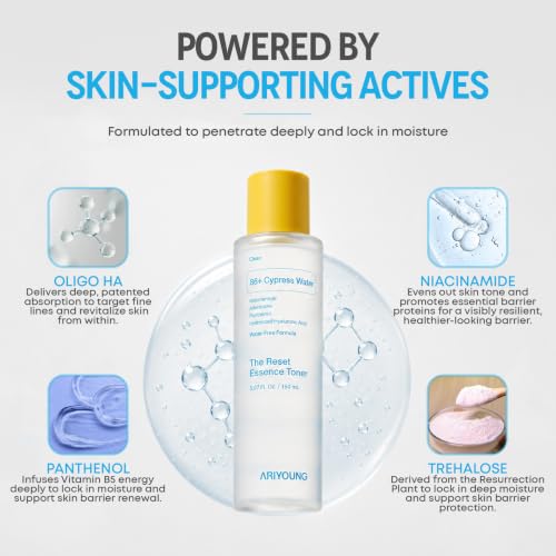Reset Essence Toner, Hydrating Face Toner with 86% Hinoki Cypress Water for Dry & Sensitive Skin, Oligo Hyaluronic Acid, Panthenol, Korean Skincare, 5.07 fl oz