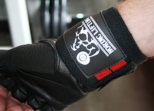 Nordic Lifting Elbow Compression Sleeves (1 Pair) Medium and Wrist Wraps (1 Pair/2 Wraps) 14" Red