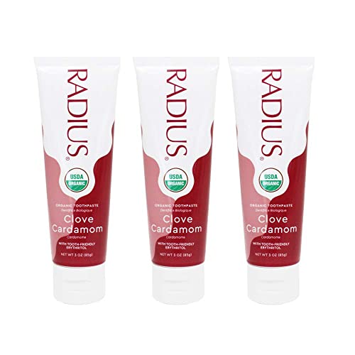 RADIUS Toothpaste, Clove Cardamom, 3 oz, USDA Organic Non-Toxic Chemical-Free Gluten-Free, Designed to Improve Gum Health & Prevent Cavities, Pack of 3 3 Ounce (Pack of 3)