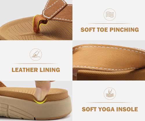 COFACE Flip Flops for Women with Arch Support Beach Thong Sandals for Woman Adjustable Fashion Orthopedic Sandal Outdoor 7.5 Khaki