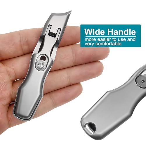 Ingrown Toenail Clippers with Wide Jaw Slanted Blades, Anti-Splash Safety Lock Ultra Sharp Toe Nail Clippers for Thick Nails for Seniors Men Adult Women, Comes with Metal File and Storage Case Silver Large
