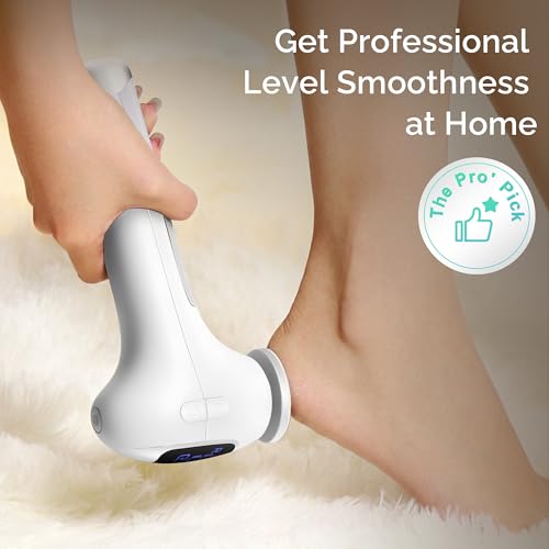 L'UGX Electric Foot Callus Removers –Powerful 8N·cm Torque Professional Pedicure Foot File, 3-Speed Settings, LCD Display, 60pcs Sandpaper Discs, Type-C Rechargeable, Ergonomic Handle-White White - Electric Remover