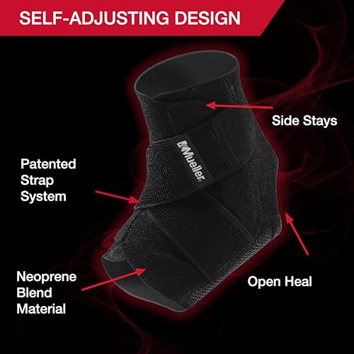 MUELLER Sports Medicine Adjustable Ankle Brace for Men and Women, Ankle Stabilizer for Compression and Pain Relief Support, Ideal for Sprains, Strains, Arthritis, Black, One Size 1 Count (Pack of 1)