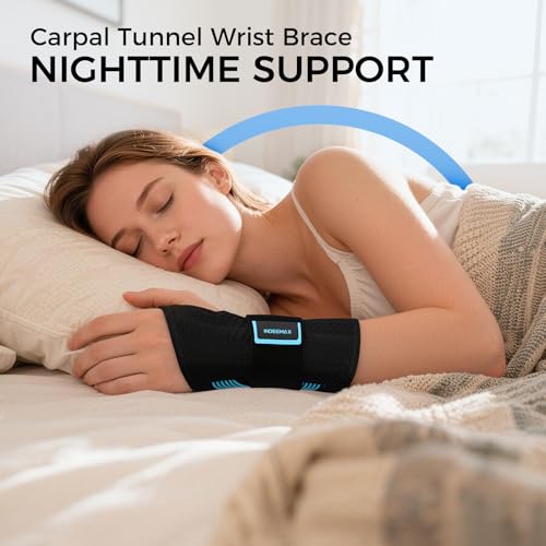 Carpal Tunnel Wrist Support Brace Night & Day-Right Hand for Work, Pain Relief, Wrist Splint for Tendonitis, Sprain, Strain, Rigid Hand Brace for Arthritis for Women & Men (Blue, S/M, Right Hand) Blue-Right