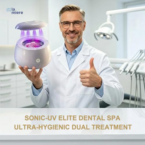 LA MIERE Upgraded 48kHz Ultrasonic Retainer Cleaner, 200ml Dental Cleaning Pod with 4 UV-C Lights & 4 Modes, Sonic Cleaner for Aligners Night Guard Mouth Guard Braces Toothbrush Jewelry, White