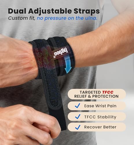 2-Pack TFCC Wrist Brace Support for Ulnar Pain, Carpal Tunnel & Tendinitis Relief, Dual Adjustable Straps Wrist Wrap, Breathable Comfortable Wrist Brace for Sports, Work & Daily Use (Black) Black