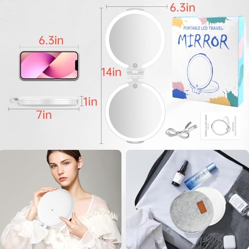 FUNTOUCH 7" Rechargeable Travel Makeup Mirror 30X Magnifying (White+Felt) White B