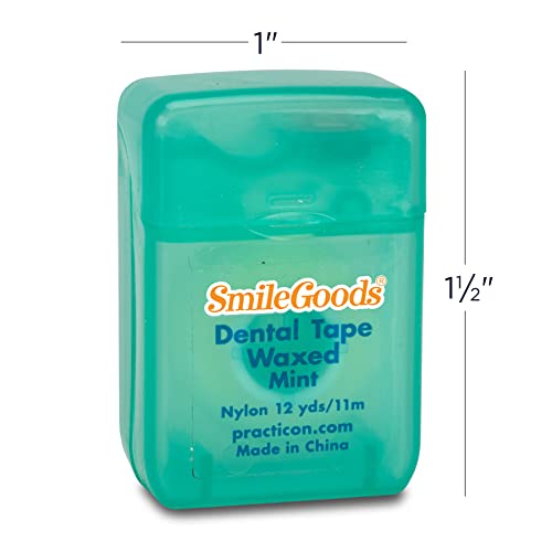 SmileGoods Mint Waxed 12 Yard Dental Tape, Shred Resistant Nylon Tape Floss, Mini Sample Size for Giveaways, Travel, Kids, Adults, Patients, Bulk Pack of 72