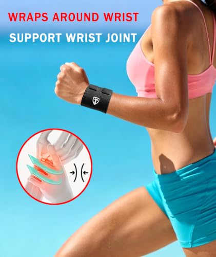 2 Pcs Wrist Compression Strap and Wrist Brace Sport Wrist Support for Fitness, Weightlifting, Tendonitis, Carpal Tunnel Arthritis, Pain Relief (Black) Black