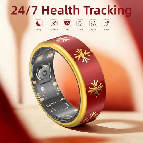 Smart Ring for Women & Men, Fitness Tracker Ring with Sleep Monitoring, Heart Rate & Blood Oxygen Tracking, IP68 Waterproof, Bluetooth Health Ring, No Subscription (Red, 9) Red