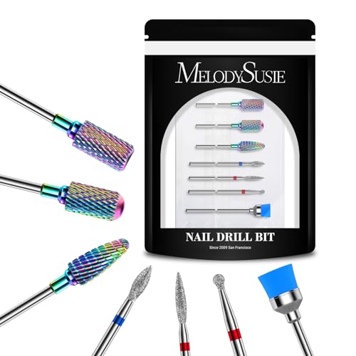 MelodySusie 7Pcs Nail Drill Bits Set with 120 Pcs Nail Drill Bits Small Sanding Bands