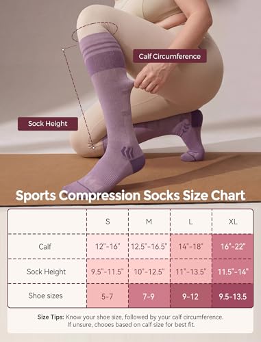 Momcozy Compression Socks for Women, 20-30 mmHg for Flying, Travel & Sports Medium Purple/White