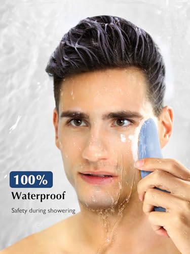 COSLUS JMY05 Silicone Face Scrubber Facial Cleansing Brush, Heat Eye Care Sky Blue