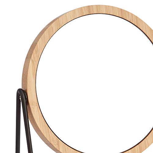 Amazon Basics Vanity Round Tabletop Mirror with Bamboo Rim, Double Sided Magnifying, 360° Rotation, Black, 7.2"L x 2.87"W 7.2"L x 2.9"W Bamboo Rim Without Base