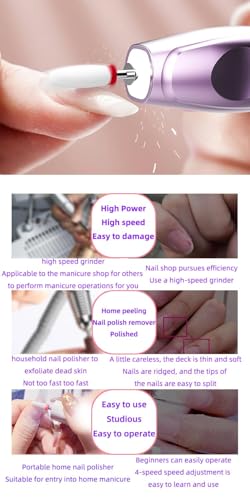 Electric Nail Drill, Electric Nail File Cordless, Electric Nail File Set, 4 Speeds Adjustable Hand Foot Care Manicure Pedicure Drill Tool,Gel Nail File Drill kit for Acrylic Gel Dip Powder Nails