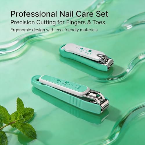 PAFASON Nail Clipper Set Glass Nail File Fingernail and Toenail Cutter Medium Light Green