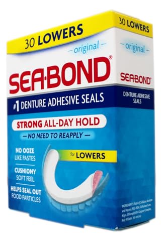 Sea Bond Secure Denture Adhesive Seals, Original for Lowers, All-Day-Hold, 30 Count - 2 Pack