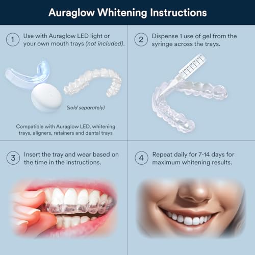 Auraglow Wired LED Teeth Whitening Kit & 35% Carbamide Peroxide Teeth Whitening Gel Refill Pack, 42 Whitening Treatments, Whiten Up to 10 Shades