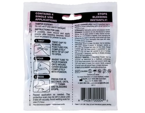 WoundSeal Topical Powder Wound Care First Aid for Cuts, Scrapes and Abrasions Single Use, 4 count (Packaging May Vary) 4 Count (Pack of 1)
