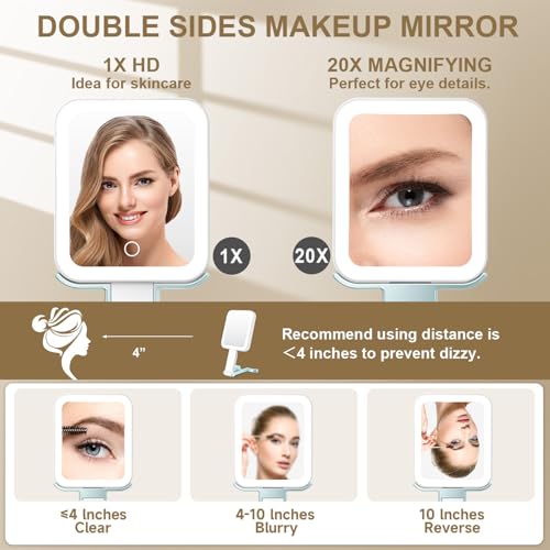 Mocado 20X/1X Magnifying Mirror with Light Travel Makeup Mirror with Lights Blue