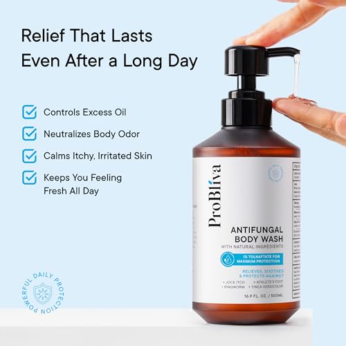 Antifungal Body Wash Treatment Soap – Antibacterial Wash for Jock Itch, Ringworm, Back Acne, Tinea & Foot Odor – Medicated Skin Relief Cleanser Gel with Tea Tree Oil & Tolnaftate for Men and Women