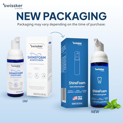 Swissker by Swissklip ShineFoam | Teeth Whitening Foam | Mint Flavor Whitening Toothpaste | Teeth Whitener I Professional Teeth Whitening Kit | 100% Vegan - Made in USA - 1.69 oz - Pack 2