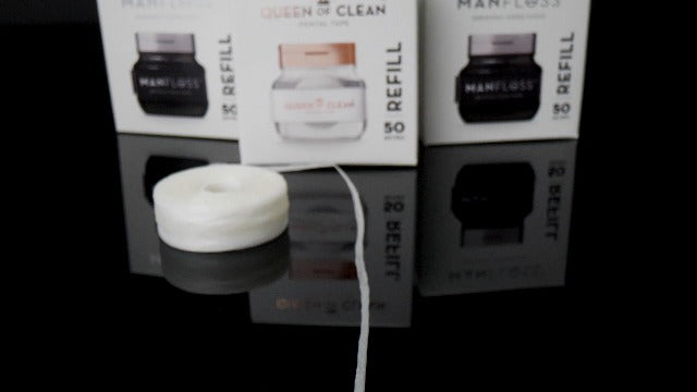 Queen of Clean Dispenser: Includes 2 x 54 Yard Roll of White Dental Floss Tape – Easy, Comfortable, Fun & Effective Flossing, PFAS-Free, Vegan-Friendly, Fresh Mint Flavour. Seriously Good Floss