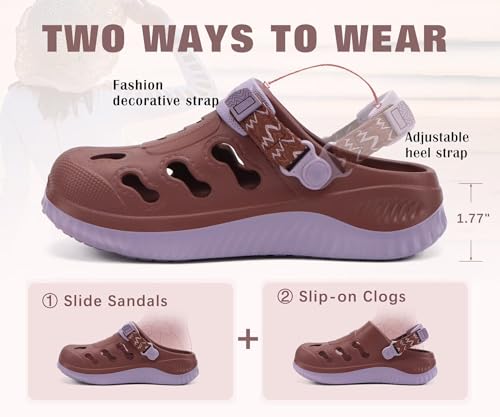 KuaiLu Womens Classic Recovery Clogs Waterproof & Quick Dry Beach Sandals 9 Dark Brown