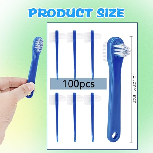 100 Pcs Denture Brush Bulk Small Hard Bristle Dual Head Individually Wrapped Brushes Blue Portable Toothbrushes for Denture Care Cleaning Dental Hospital Braces Unisex