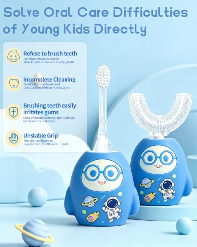 Kids U-Shaped Electric Toothbrush, 4 Brush Head, Age 2-12, Blue
